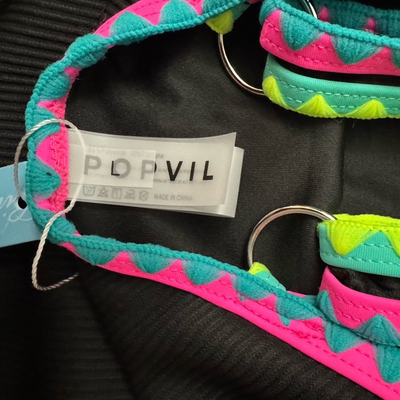 NEW L popvil Women's One Piece Swimsuit Bathing Suit Neon 1 Piece Black - Picture 6 of 6